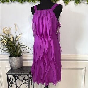 NWT Vera Wang Purple Crinkle Raw Edge Sleeveless Vertical Ruffle Dress 2